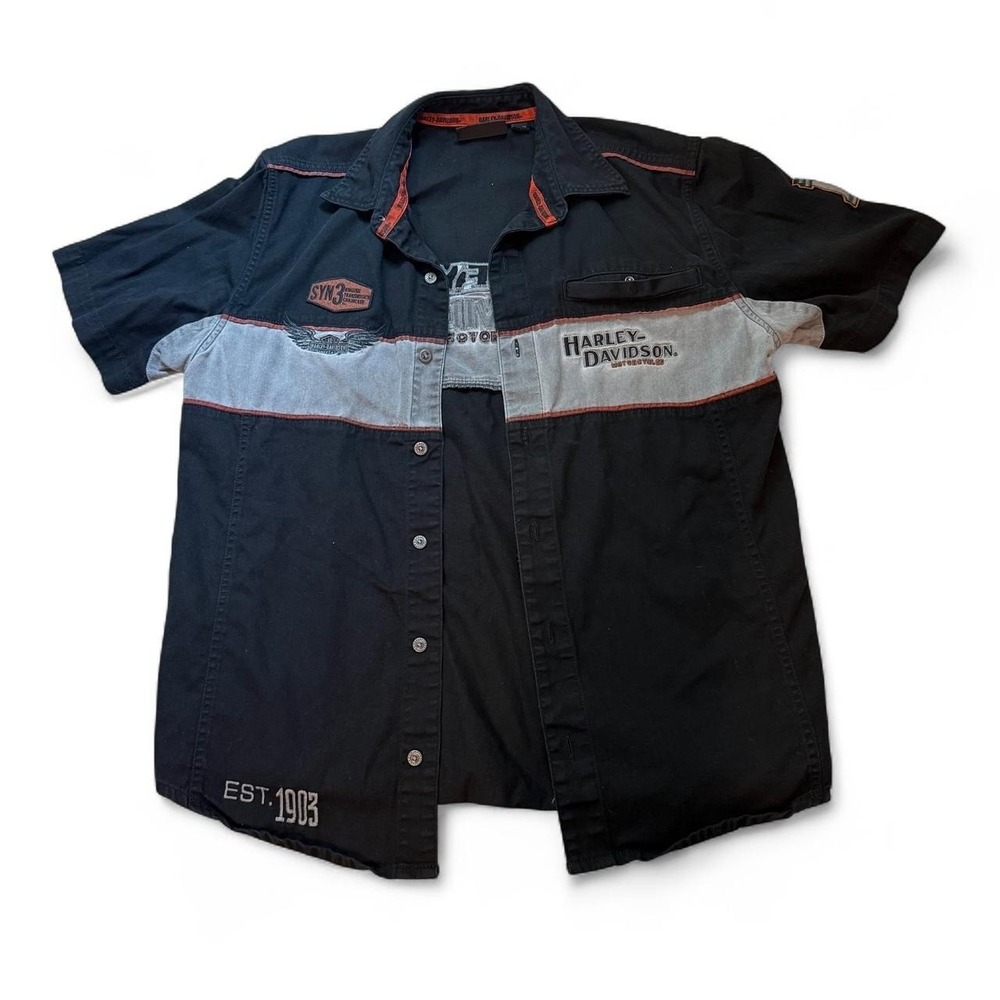 Harley-Davidson black & gray short sleeve button-up shirt